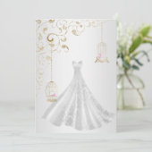 ELEGANT Birdcage Hochzeitskleid Silber Goldhochzei Einladung (Stehend Vorderseite)