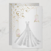 ELEGANT Birdcage Hochzeitskleid Silber Goldhochzei Einladung (Vorne/Hinten)