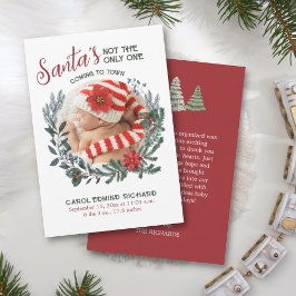 Elegant Birth Stats Christmas Photo Baby Shower  Dankeskarte