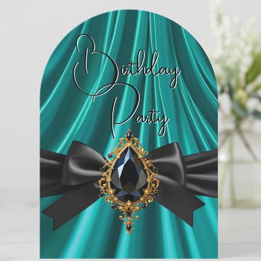 Elegant Birthday Aquamarin Jade Gold Black Jewel Einladung