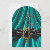 Elegant Birthday Aquamarin Jade Gold Black Jewel Einladung (Vorderseite)