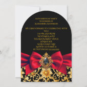 Elegant Birthday Black Gold Red Bow Jewel Damask Einladung (Rückseite)