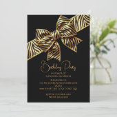 Elegant Birthday Black Gold Wild Zebra Stripe Bow Einladung (Stehend Vorderseite)