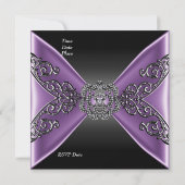 Elegant Birthday Black Lila Jewel Silver Einladung (Rückseite)