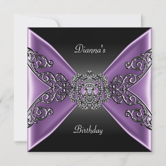 Elegant Birthday Black Lila Jewel Silver Einladung (Vorderseite)