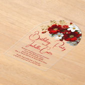 Elegant Birthday Bright Red White Gold Floral Acryleinladungen (Ablage )