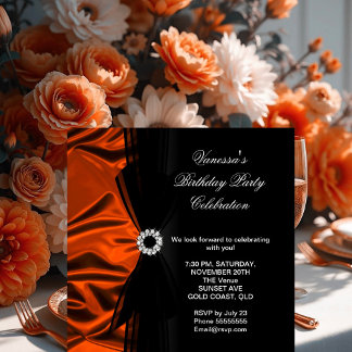 Elegant Birthday Burnt Orange Silk Look Black Einladung