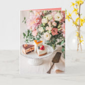 Elegant Birthday Cake und Floral Bouquet Karte (Gelbe Blume)