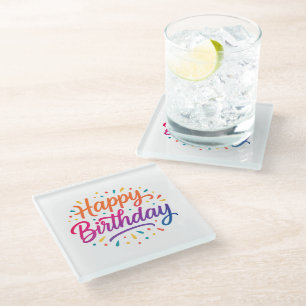 Elegant Birthday Calligraphy Design Glasuntersetzer