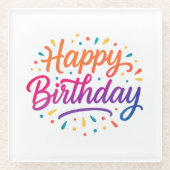 Elegant Birthday Calligraphy Design Glasuntersetzer (Vorderseite)