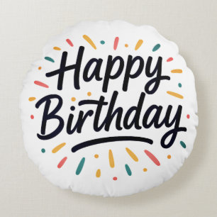 Elegant Birthday Calligraphy Design Rundes Kissen