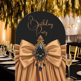 Elegant Birthday Caramel Gold Jewel Black Einladung