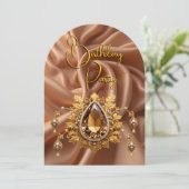 Elegant Birthday Caramel Gold Jewel Diamonds Einladung (Stehend Vorderseite)