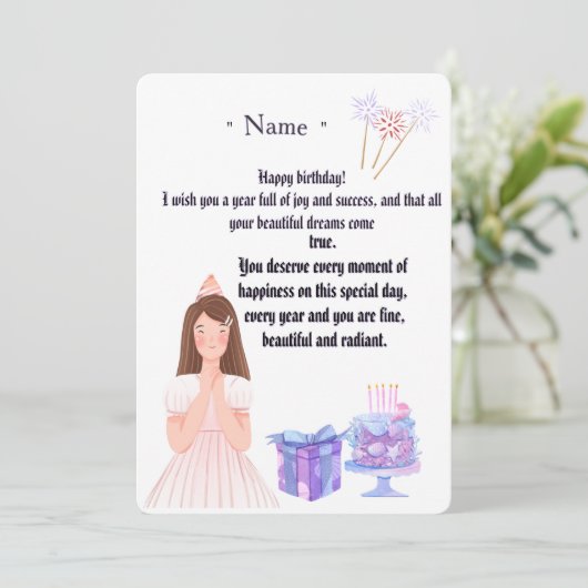 Elegant Birthday Card for Her – Personalized Greet Dankeskarte (Stehend Vorderseite)