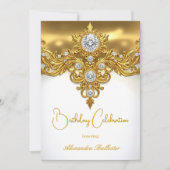 Elegant Birthday Celebration White Gold Diamonds Einladung (Vorderseite)
