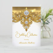 Elegant Birthday Celebration White Gold Diamonds Einladung (Stehend Vorderseite)