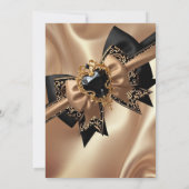 Elegant Birthday Coffee Gold Black Brocade Bow Gem Einladung (Rückseite)