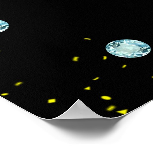 Elegant Birthday Genie, Magic Lamp & Gems auf Schw Poster (Ecke)