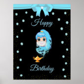 Elegant Birthday Genie, Magic Lamp & Gems auf Schw Poster (Vorne)