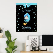 Elegant Birthday Genie, Magic Lamp & Gems auf Schw Poster (Heimbüro)