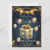 Elegant Birthday Geschenk | Elegant Gold & Navy Einladung (Vorderseite)
