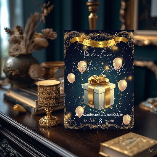 Elegant Birthday Geschenk | Elegant Gold & Navy Einladung