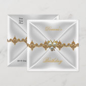 Elegant Birthday Gold Jewel White Silk Einladung (Vorne/Hinten)
