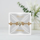 Elegant Birthday Gold Jewel White Silk Einladung (Stehend Vorderseite)