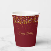 Elegant Birthday Golden Confetti on Burgund Pappbecher (Rückseite)