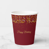 Elegant Birthday Golden Confetti on Burgund Pappbecher (Vorderseite)