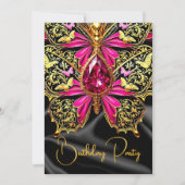 Elegant Birthday Hot Pink Black Gold Jewel Einladung (Vorderseite)
