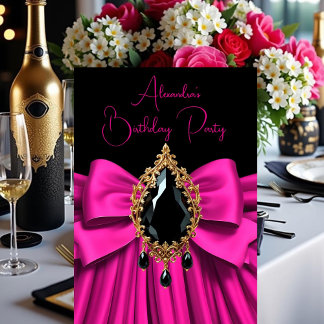Elegant Birthday Hot Pink Gold Juwel Black Einladung