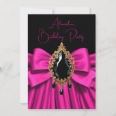 Elegant Birthday Hot Pink Gold Juwel Black Einladung (Vorderseite)