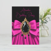 Elegant Birthday Hot Pink Gold Juwel Black Einladung (Stehend Vorderseite)