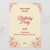 Elegant Birthday Invitation Card – Custom Floral D Einladung (Rückseite)