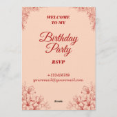 Elegant Birthday Invitation Card – Floral Design Einladung (Rückseite)