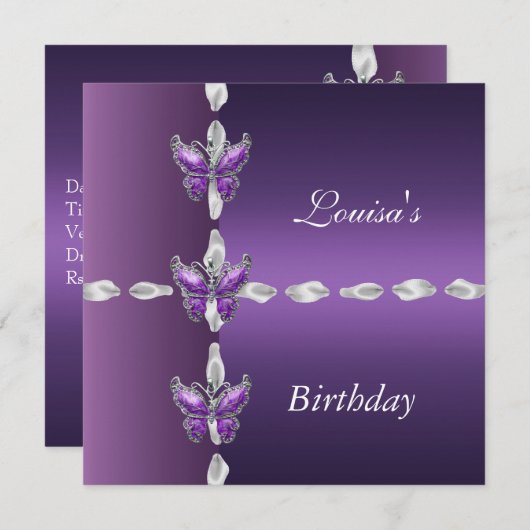 Elegant Birthday Invite Lilac Lila Butterfly Einladung (Vorne/Hinten)