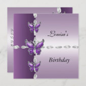 Elegant Birthday Invite Lilac Lila Butterfly Einladung (Vorne/Hinten)