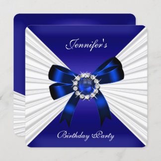 Elegant Birthday Invite Royal Blue Jewel White 2 Einladung