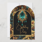 Elegant Birthday Jade Red Gold Jewel Party Einladung (Vorderseite)