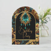 Elegant Birthday Jade Red Gold Jewel Party Einladung (Stehend Vorderseite)