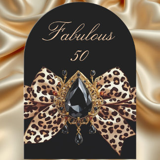 Elegant Birthday Leopard Bow Caramel Gold Jewel Einladung