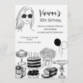 Elegant Birthday Line Art Girl’s Birthday Party Einladung (Vorderseite)