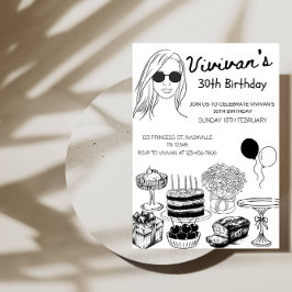 Elegant Birthday Line Art Girl’s Birthday Party Einladung