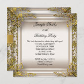 Elegant Birthday Party Beige Cream Damask Einladung (Vorne/Hinten)
