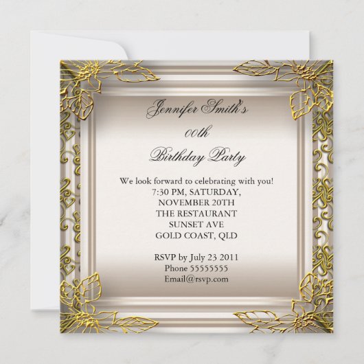 Elegant Birthday Party Beige Cream Damask Einladung (Vorderseite)