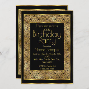 Elegant Birthday Party Black Gold Art Deco 1930er  Einladung