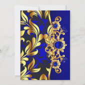 Elegant Birthday Party Blue Gold Black Damask Gems Einladung (Rückseite)