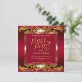 Elegant Birthday Party Burgundy Red Gold Jewels sq Einladung (Stehend Vorderseite)