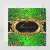 Elegant Birthday Party Damask Lime Green Gold Einladung (Vorderseite)